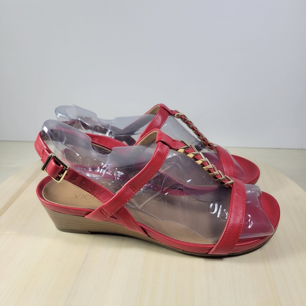 Vionic Port Cali Red Demi Wedge Open Toe Strappy Sandal Womens size 6.5 W